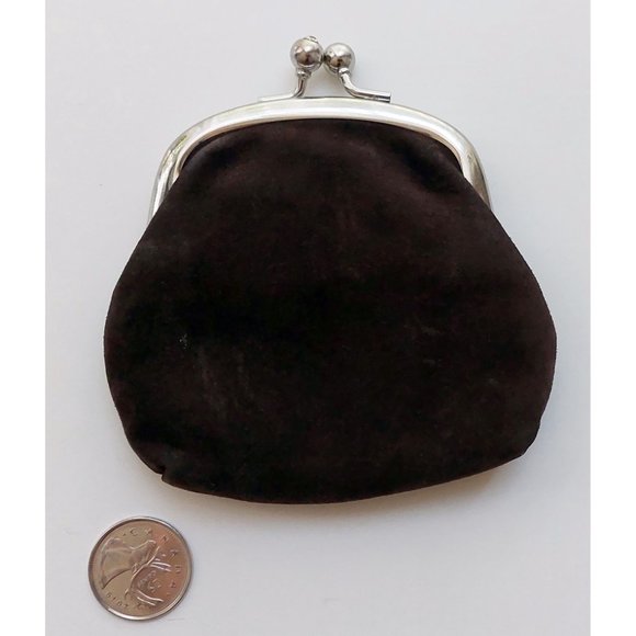 Brown Suede Genuine Leather Coin Purse - Change Wallet - Kisslock style - Picture 2 of 5